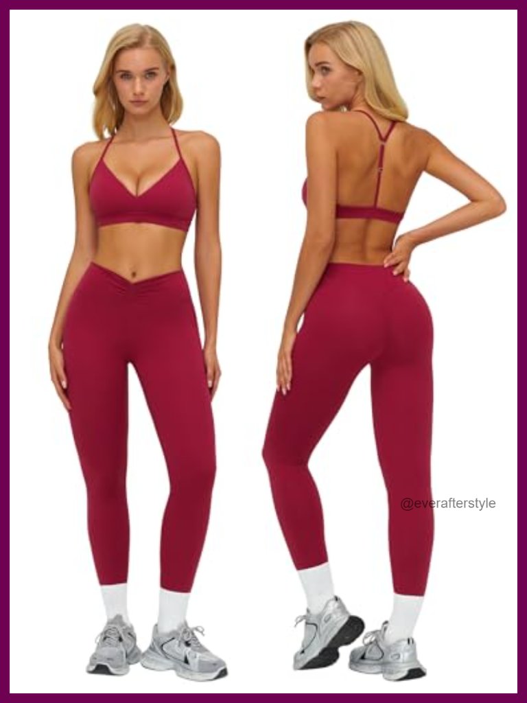 Buttery Soft 2 Piece Workout Set V Neck Sports Bra High Waist Leggings